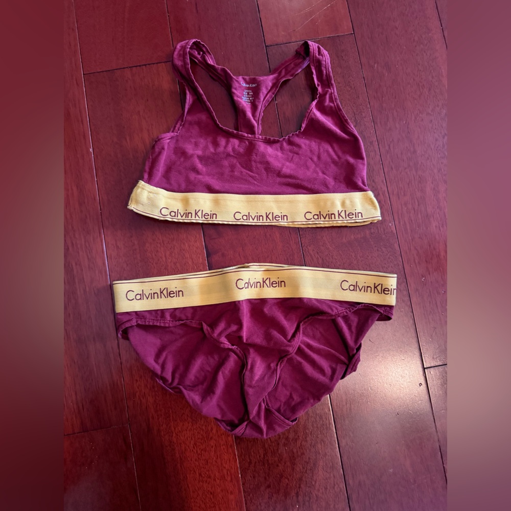 Calvin Klein Maroon and Gold Lingerie Set